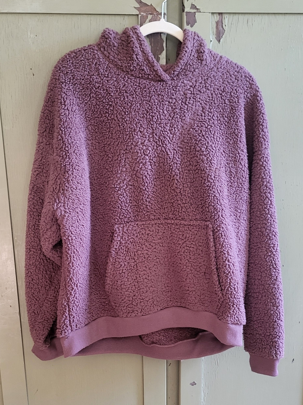 American Eagle Mauve Purple Fuzzy Teddy Sherpa Pullover Hoodie Size Large
